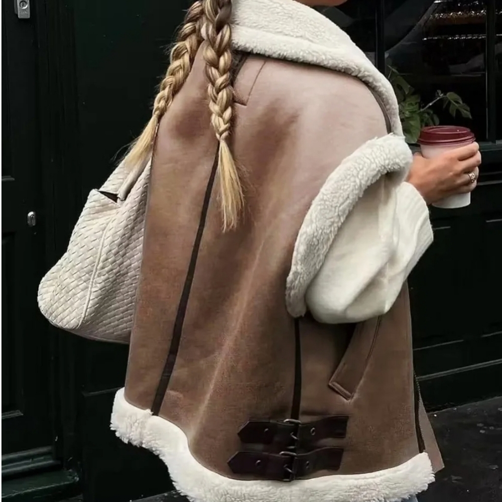 Oversized Warm Suede Sherpa Leather Vest